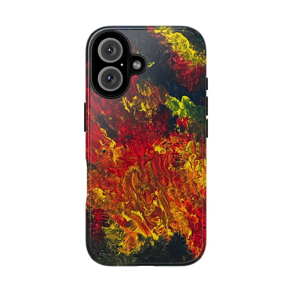Khaos’s Ember 
Abstract Firestorm IPhone 16 Phone Case — Durable Red & Yellow Art Protective Cover