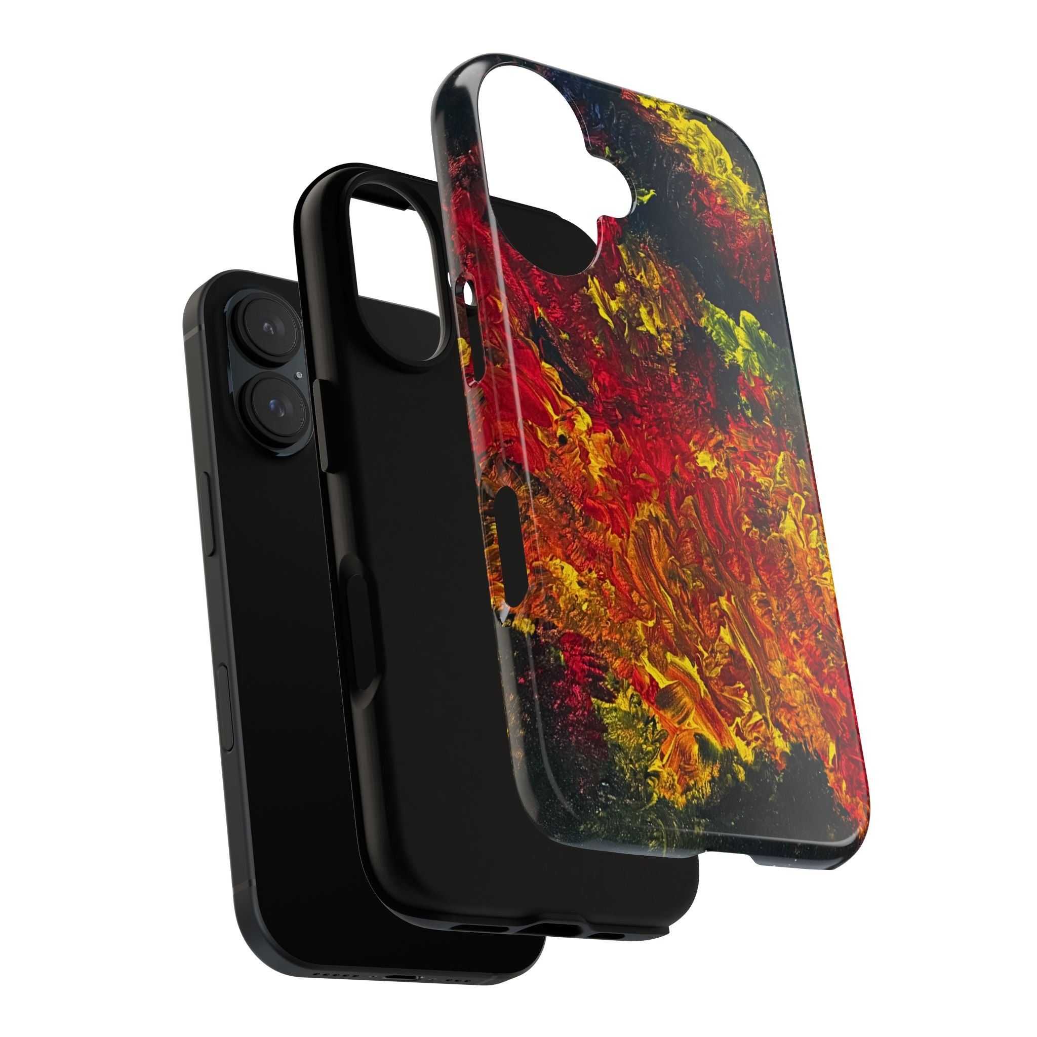 Khaos’s Ember 
Abstract Firestorm IPhone 16 Phone Case — Durable Red & Yellow Art Protective Cover