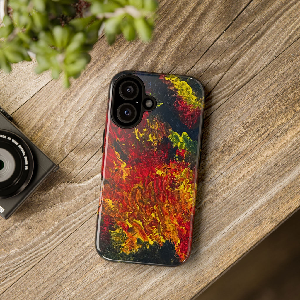 Khaos’s Ember 
Abstract Firestorm IPhone 16 Phone Case — Durable Red & Yellow Art Protective Cover