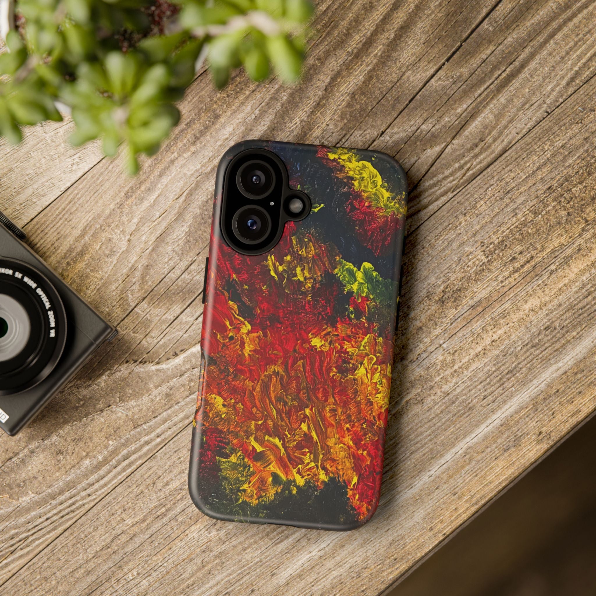 Khaos’s Ember 
Abstract Firestorm IPhone 16 Phone Case — Durable Red & Yellow Art Protective Cover